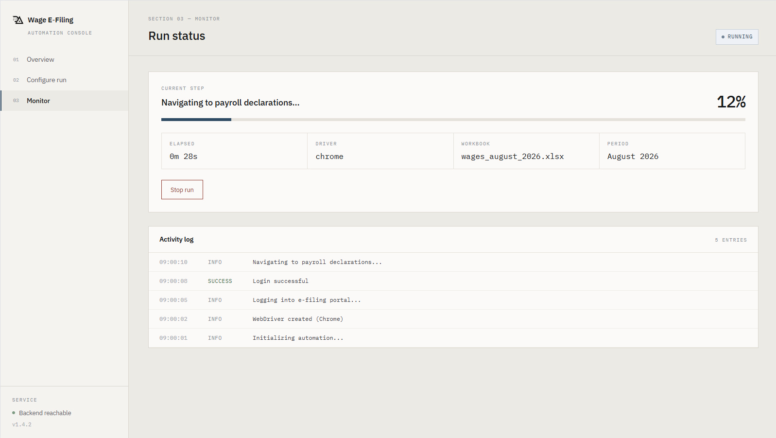 Early progress - logging into the e-filing portal